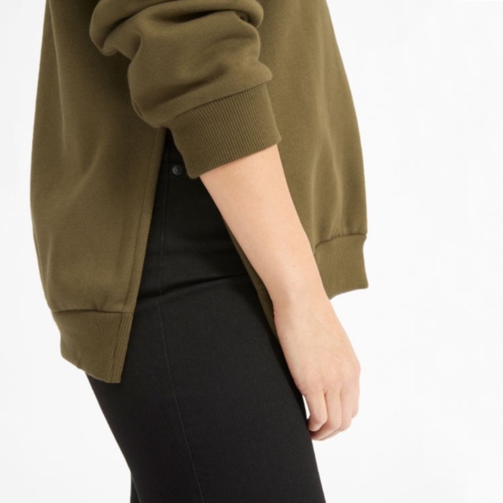 Everlane Oversized Fleece Hoodie Size S Olive Green Sweatshirt Cotton Side Slits - Picture 3 of 10